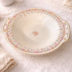 Vintage Floral Serving Bowl Scalloped Rim American Made 10”